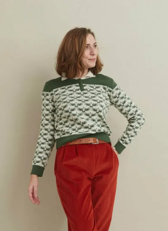 Store Palava Aila - Green Jacquard Eagle - Knitted Top