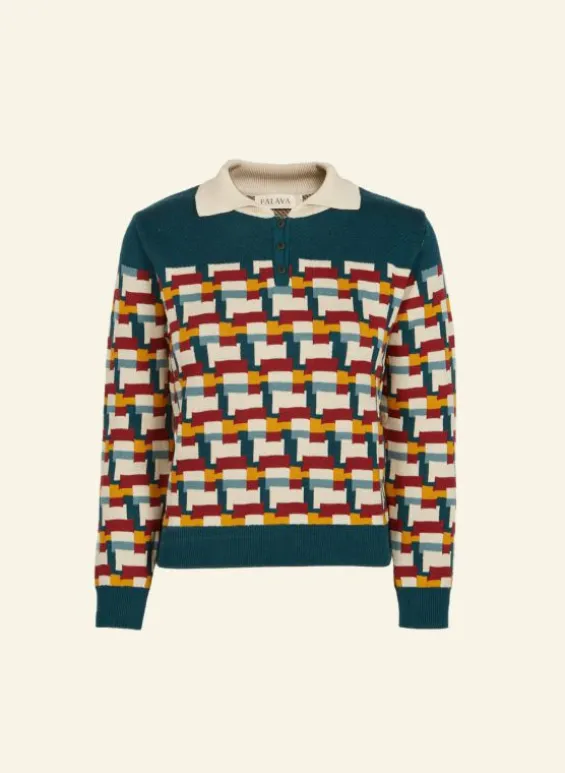 New Palava Aila - Teal Blocks Knitted Top