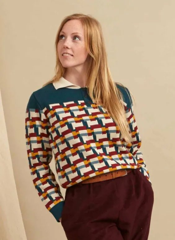 New Palava Aila - Teal Blocks Knitted Top