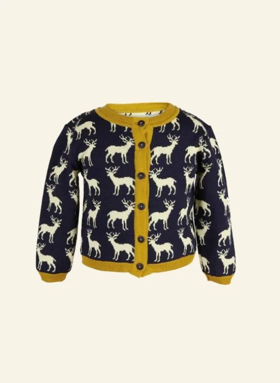 Store Palava Children's Cardigan - Navy Reindeer