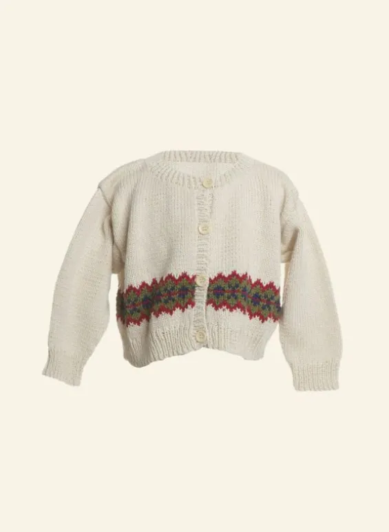 Cheap Palava Children's Hand Knit Cardigan - Cream Zig Zag