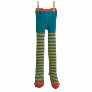 Store Palava Children's Tights - Teal/Mustard Stripe