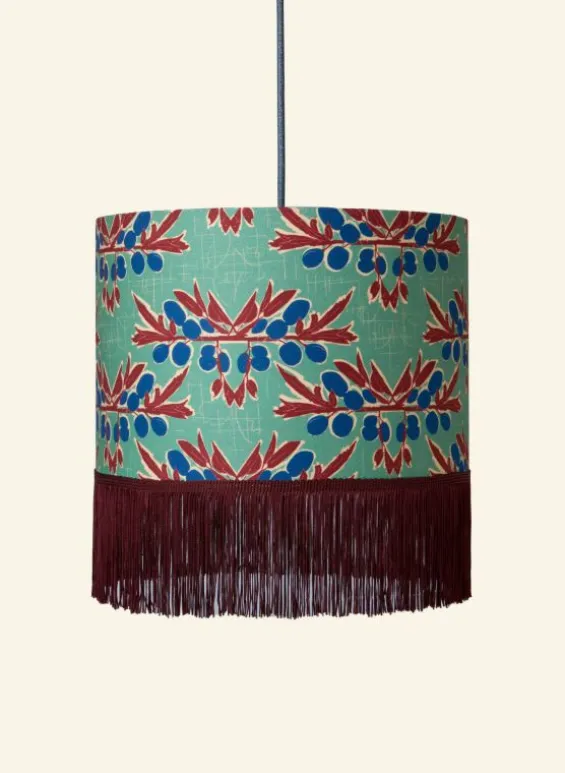 Hot Palava Drum Fringe Lampshade - Green Nouveau Plum