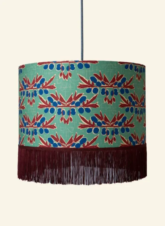 Hot Palava Drum Fringe Lampshade - Green Nouveau Plum