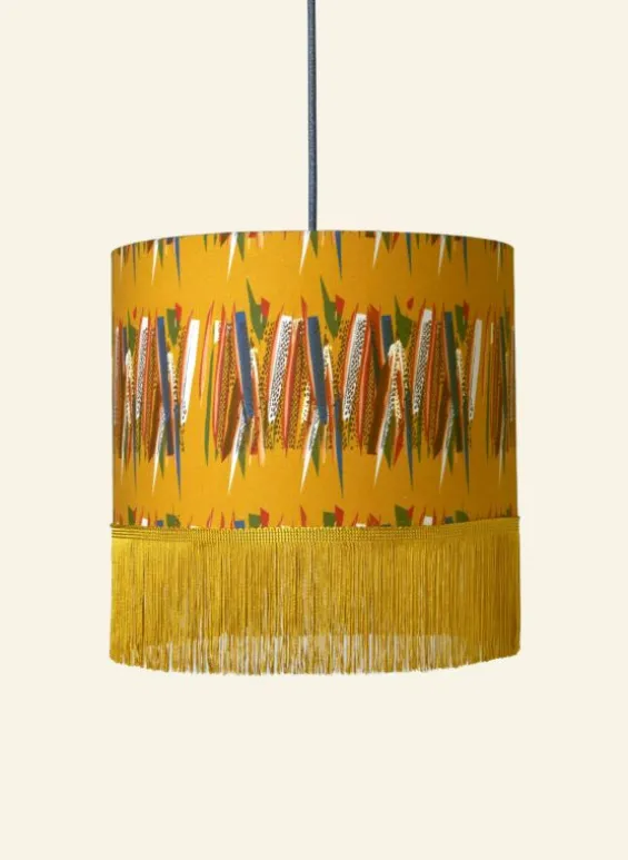 Online Palava Drum Fringe Lampshade - Mustard Mid-Century Feather