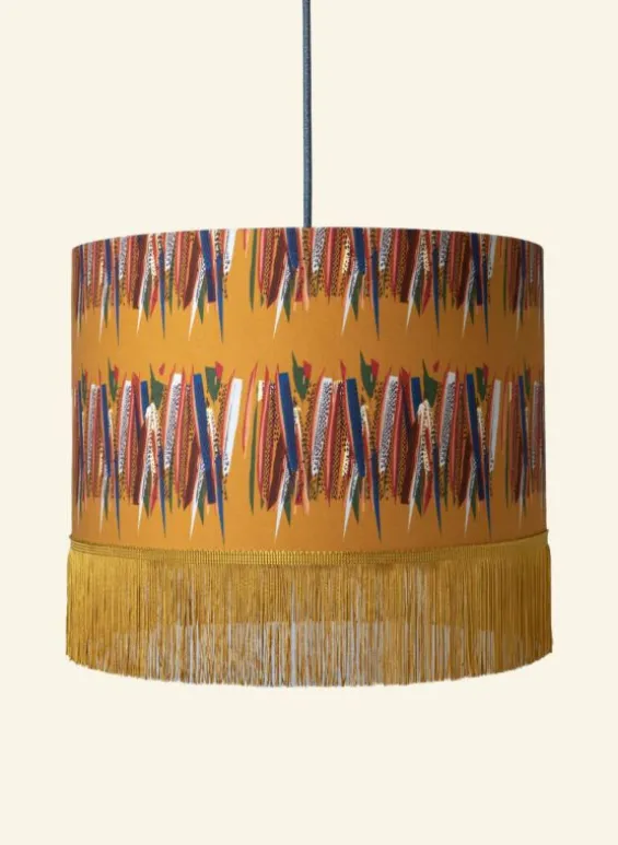 Online Palava Drum Fringe Lampshade - Mustard Mid-Century Feather