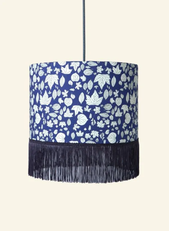 Online Palava Drum Fringe Lampshade - Navy Autumn Leaves