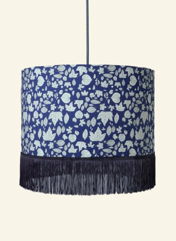 Online Palava Drum Fringe Lampshade - Navy Autumn Leaves