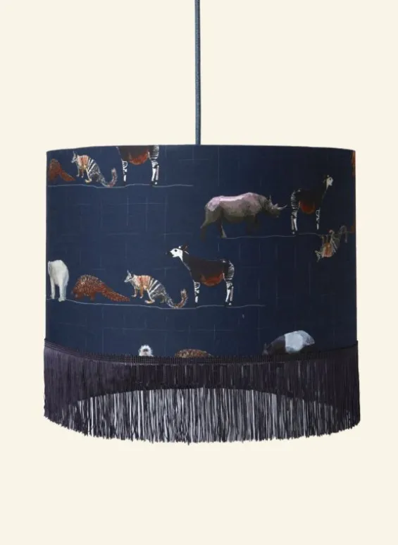 Cheap Palava Drum Fringe Lampshade - Navy Endangered Animals