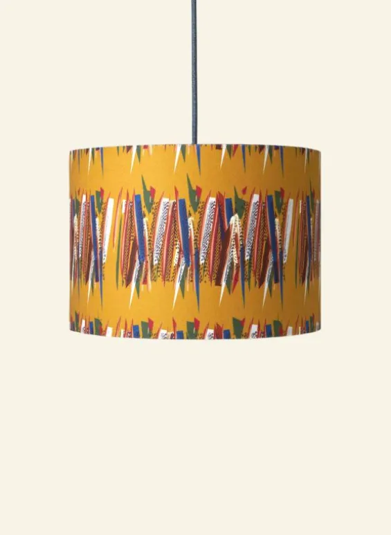 Fashion Palava Drum Lampshade - Mustard Mid-Century Feather