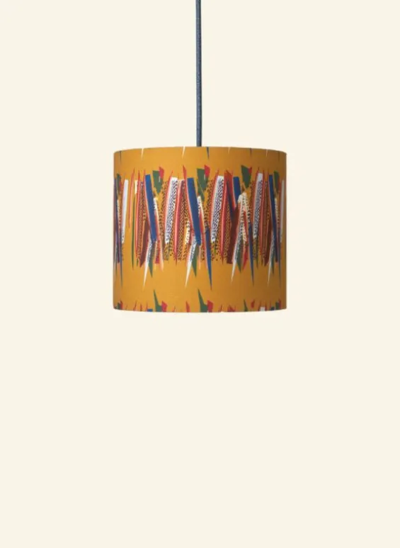 Fashion Palava Drum Lampshade - Mustard Mid-Century Feather