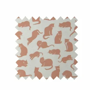 New Palava Ecru Small Cat Print Fabric - Cotton