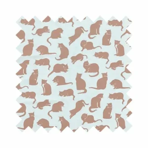 New Palava Ecru Small Cat Print Fabric - Cotton