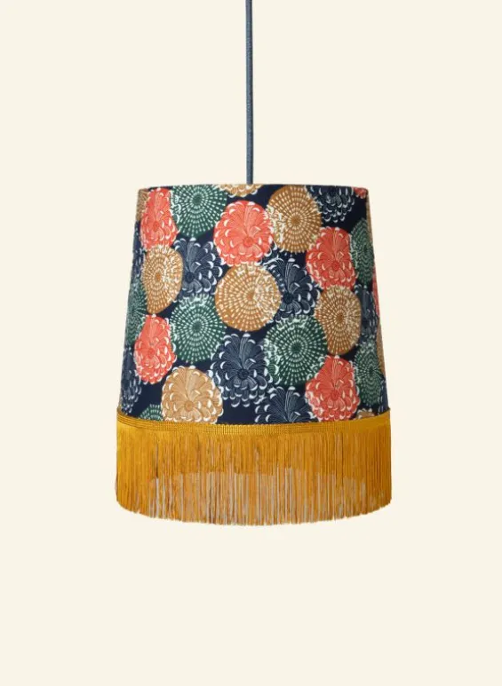 Store Palava Empire Fringe Lampshade - Navy Pinecones