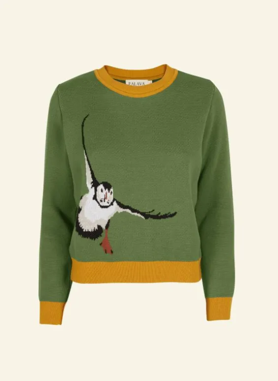 Clearance Palava Esther Long Knitted Jumper - Green Puffin