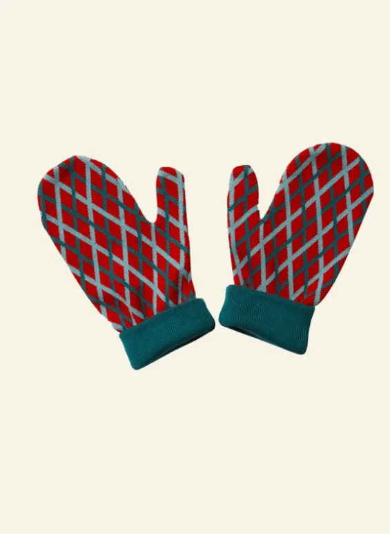 Sale Palava Knitted Mittens - Teal Lattice