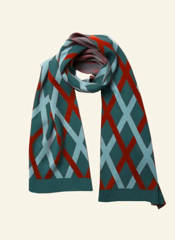 Cheap Palava Knitted Scarf - Teal Lattice