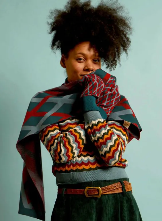 Cheap Palava Knitted Scarf - Teal Lattice