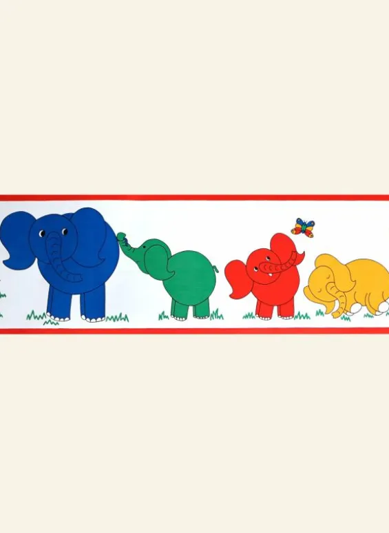 Outlet Palava Poppy - Elephants (Primary) - Wallpaper Border - 10m