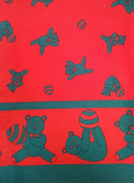 New Palava Remnant - 1m - Red/Green Teddy Fabric - Cotton Twill