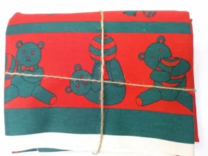 New Palava Remnant - 1m - Red/Green Teddy Fabric - Cotton Twill