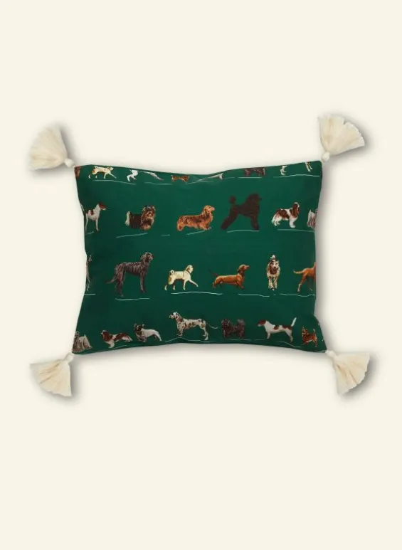 Flash Sale Palava Small Cushion Cover - Green Porcelain Dogs