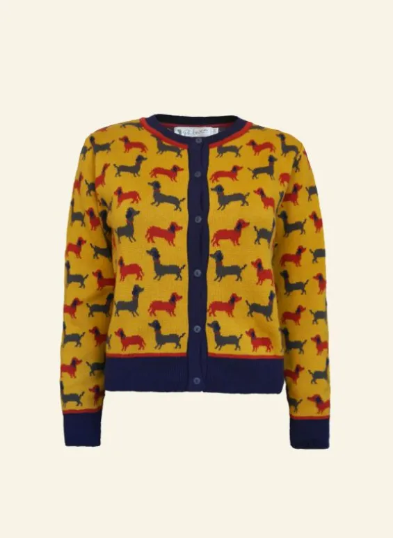 Outlet Palava Vera Jacquard Cardigan - Mustard Sausage Dog