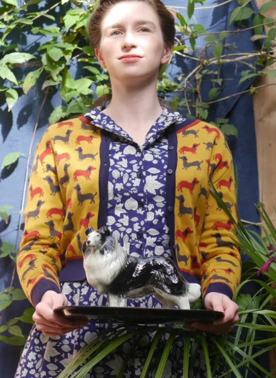 Outlet Palava Vera Jacquard Cardigan - Mustard Sausage Dog